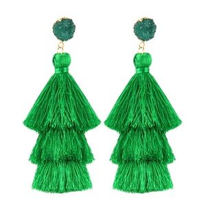 Gorgeous Three-Tier Tassel Earrings Green